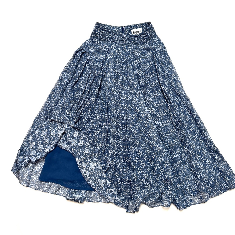 Blue Floral Midi Skirt